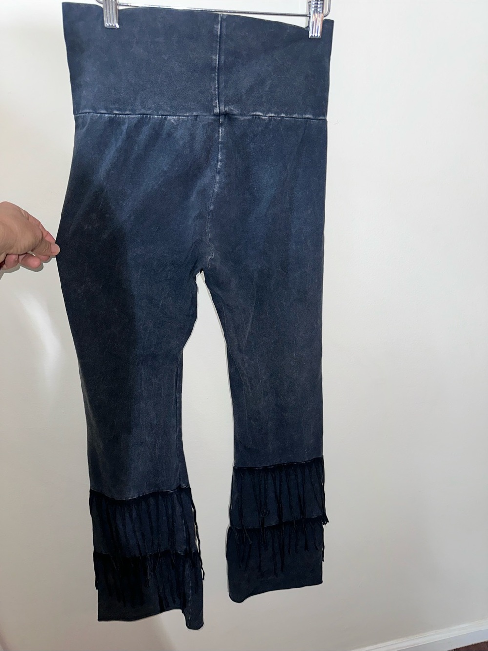 {T Party} Women’s High-Waist Black Fringe Wide-Leg Yoga Pants - Picture 3 of 5